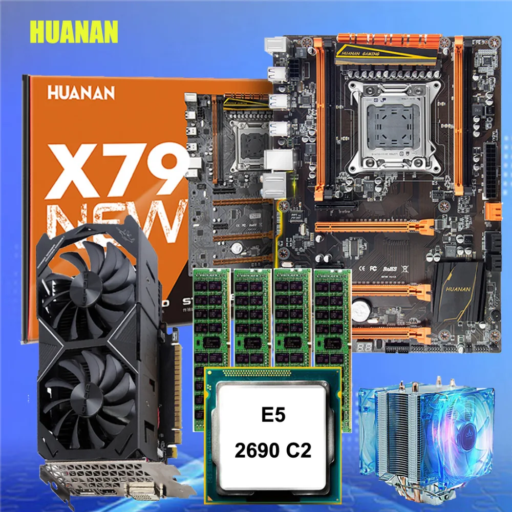 العلامة التجارية هوانان تشى ديلوكس X79 الألعاب اللوحة مع M.2 فتحة رخيصة اللوحة وحدة المعالجة المركزية زيون E5 2690 RAM 64G الفيديو بطاقة GTX1050ti 4G