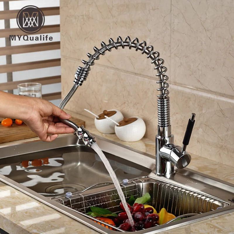 

Rotation Spring Pull Down Kitchen Sink Faucet Single Lever Pull Out Kitchen Mixer Taps Chrome Finish