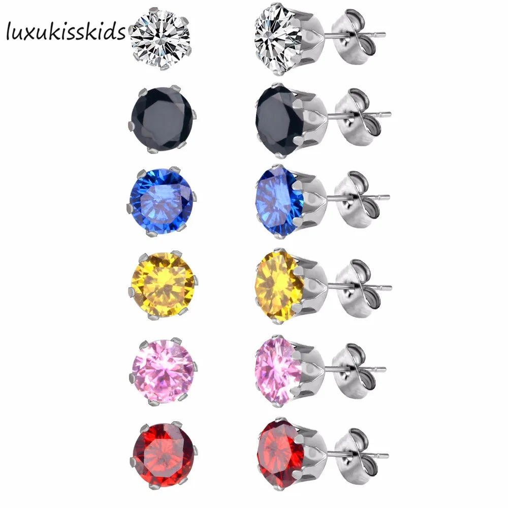 

LUXUKISSKIDS 6 Pairs Women/kids Christmas Earrings Set 3/5/7mm Stud Earring Stainless Steel Earings For Women Fashion Jewelry