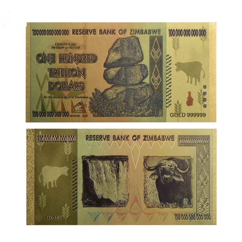 Зимбабве 100 триллиона позолоченная банкнота долларов 1000 шт с деревянной коробкой Бизнес подарки коллекция поддельные бумажные деньги