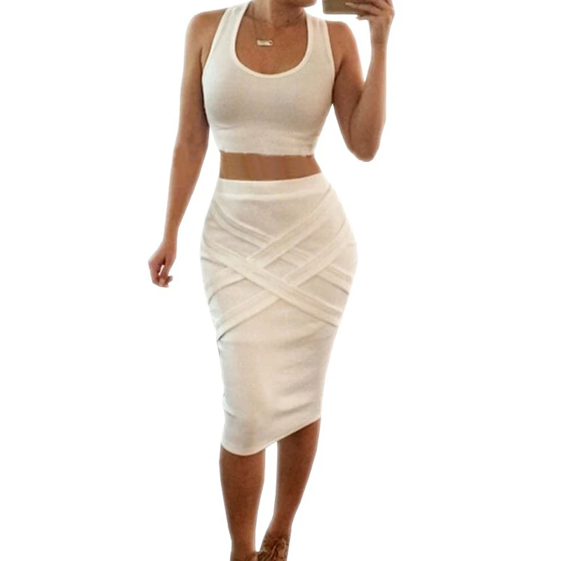 two piece white bodycon set