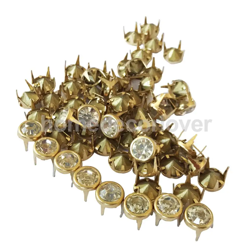 50Pcs Clawed Rhinestone Studs Punk Spikes Studs Flat  Cone Decorative Rivets DIY Set For Clothes Clothing Bag Shoes Leather