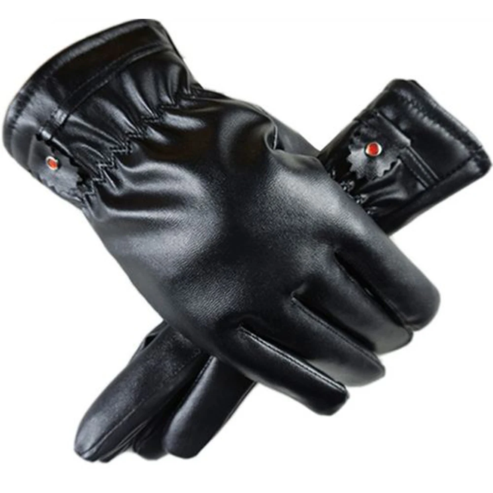 

Men's Women PU Leather Gloves Winter Coral Fleece Black Gloves Fashion Brand Winter Warm Mittens