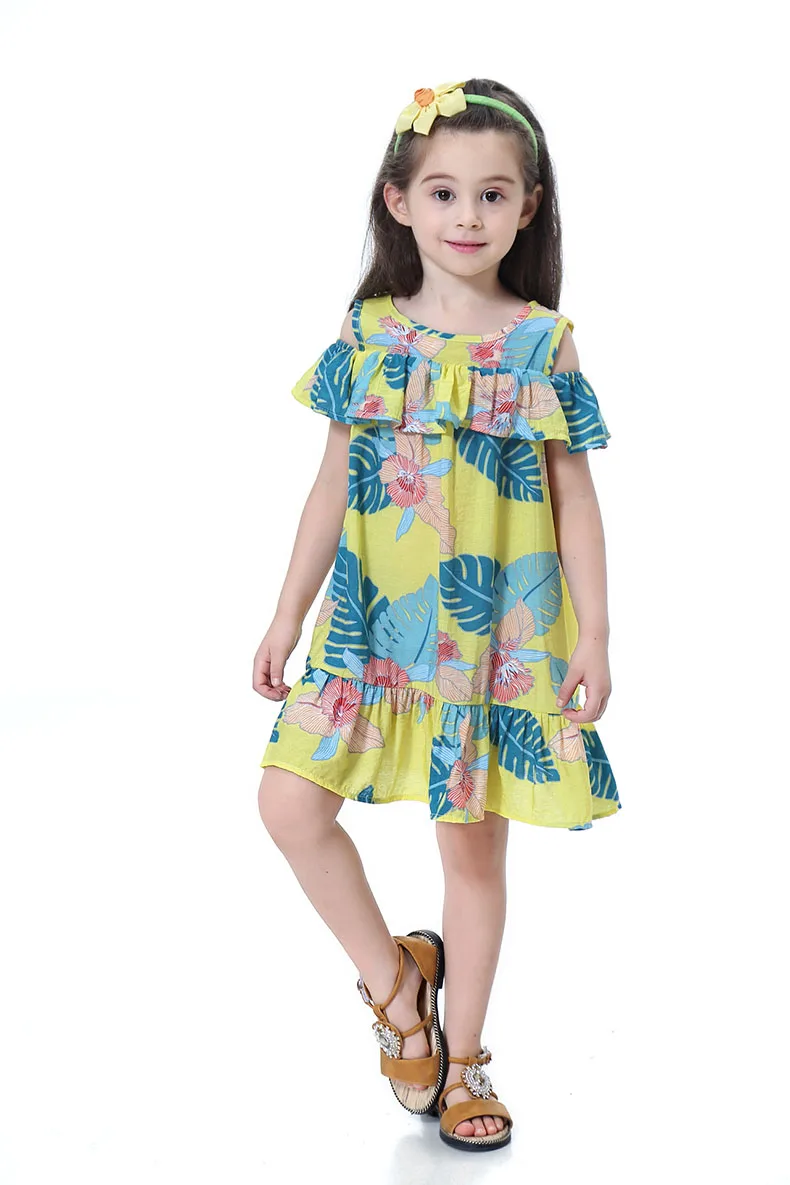 VFOCHI/новое платье для девочек симпатичная От 2 до 10 лет Детская одежда Детские платья до колена с цветочным принтом для девочек-подростков, летнее пляжное платье