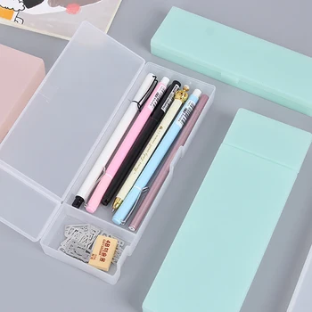 

2 specifications 3 colors Simple Transparent pencil case Frosted Plastic Pencil Pens storage box stationery Office Supplies Gift