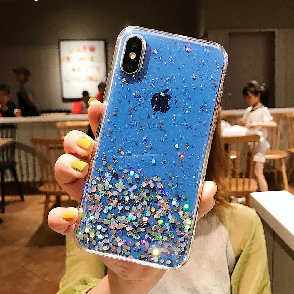 Модный блеск Bling Star чехлы для телефонов iphone 11 Pro MAX XS Max XR X 8 7 6 6splus Мягкий ТПУ блестящий Блестящий Прозрачный чехол - Цвет: blue