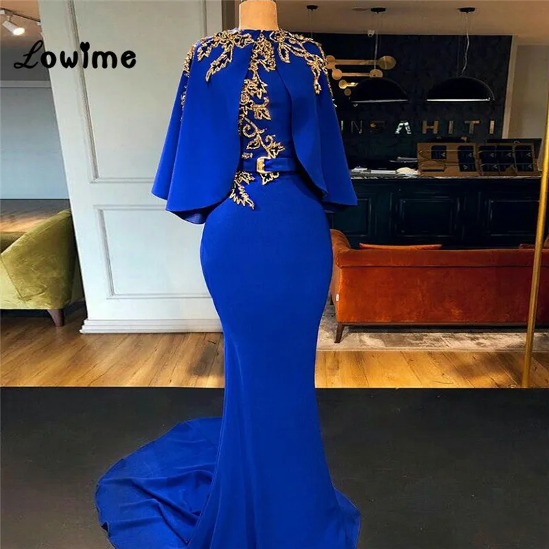 

Royal Blue Applique Beaded Middle Women Evening Dresses 2018 Mermaid With Jacket Dubai Turkish Party Gowns Arabic Party Dress