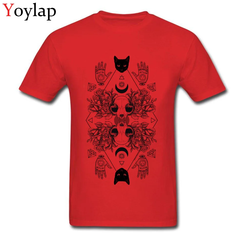 Prevailing Printing Tops T Shirt O Neck Fall Pure Cotton Short Sleeve T-Shirt for Men Symmetric Alchemy Printed On Tee-Shirt red