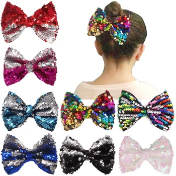 

8pcs 5" Glitter Bows Toddler Hair Clip Sparkly Fabric Hair Bows Reversible Sequin Hairbows for Kids Teens Toddlers Children