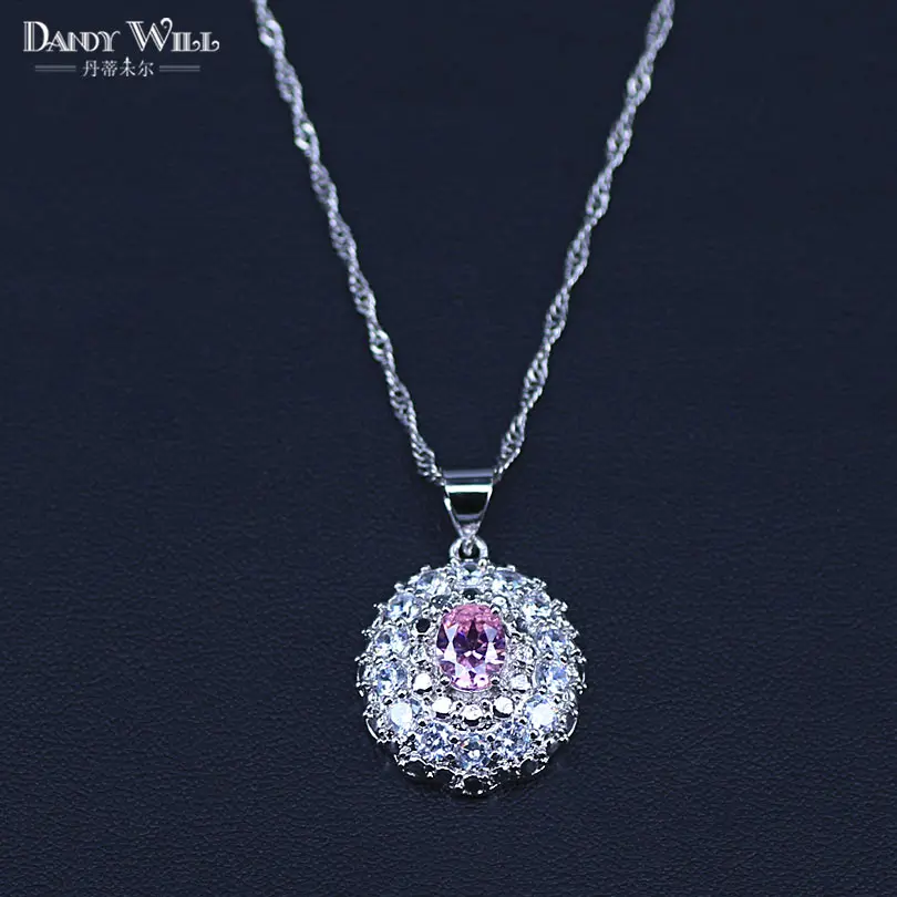 Розовый прекрасный подарок для лучшей любви леди и женщин Рождественский подарок серебряные браслеты с 925 кристаллами наборы серьги кольцо Ожерелье Подвески