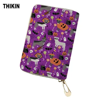 

THIKIN ID Card Holder Funny Dogs Halloween Printing Travel Wallet Passport Holder Leather Wallet Card Women's Purse Mini Case