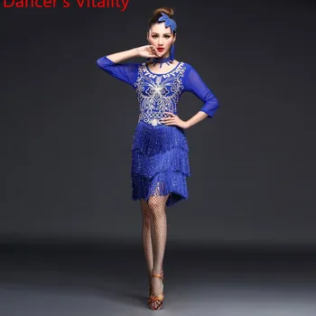 

2018 Tassel Latin Dance dress!Women Performance Show Latin Dance dress Tassel sequins handmade Latin dance dress