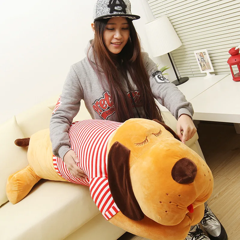 

huge 120cm lying dog plush toy pillow brown dog with red stripes cloth doll throw pillow originality birthday gift w5248