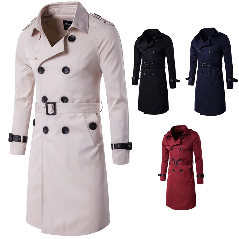 Мужской Тренч, классический двубортный Тренч, Мужская зимняя одежда, длинные куртки, пальто в британском стиле