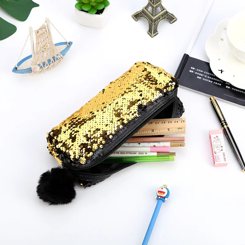 Школьный пенал двусторонние пайетки Hairball PencilCase для девочек Bts канцелярские подарок симпатичный карандаш Kawaii студент поставляет