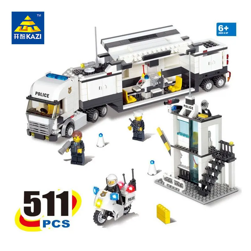 

KAZI Police Command Center Truck Building Blocks Sets Bricks Model Brinquedos Gift Educational Toys for Children 6+ 511pcs 6727