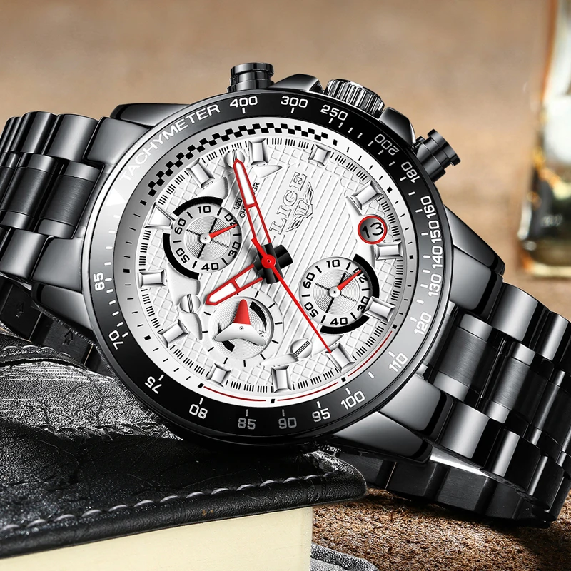 LIGE Mens Watches Top Brand Luxury Fashion Business Watch Men Sports Stainless Steel Waterproof Quartz Watch Relogio Masculino