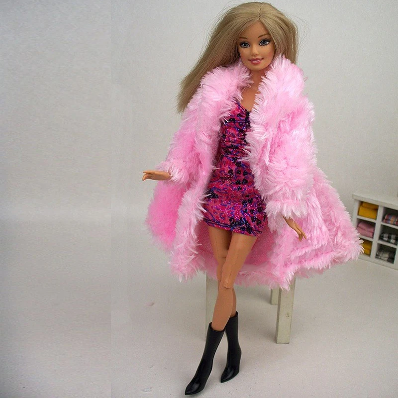 Детский игровой домик, аксессуары для игрушечной куклы, зимняя теплая одежда, розовая шуба, Одежда для кукол Барби, меховая кукольная одежда для куклы BJD 1/6