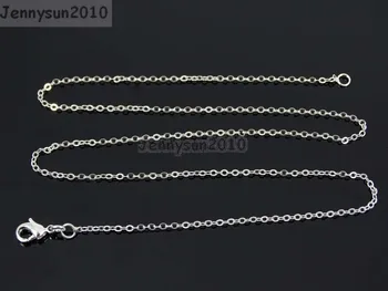 

Silver Plated Flat Oval Cable Link Chains Lobster Clasp Necklace 18'' 20 Pcs Chains/Pack