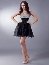 2015 kurze Schwarze Brautkleider Aline Party Kleider Trägerlosen Glanz Perlen Organza Mädchen Cocktailkleider Nach Maß cd7876