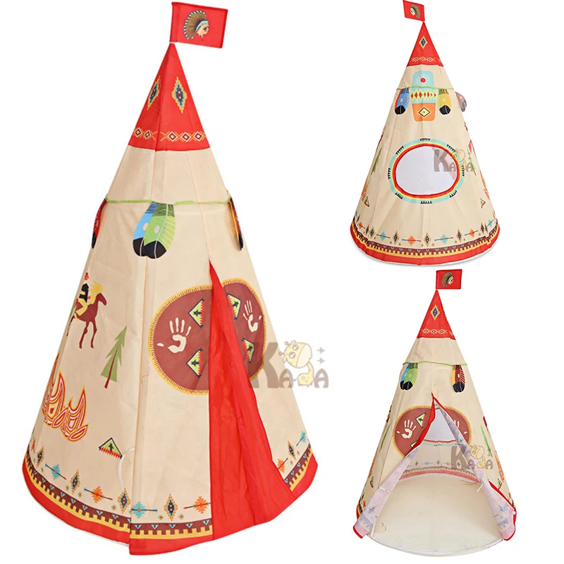 

HOT!1 pc Unisex Natural Indian Pattern Unisex Children Toy Tent Cloth Teepees Safety Portable Indoor Game Outdoor Playhouse