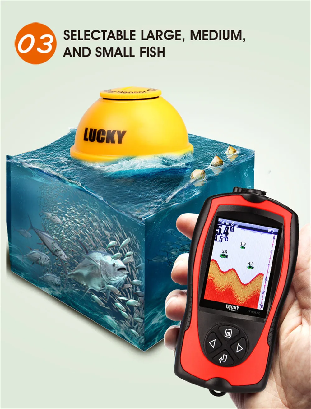 LUCKY FF1108-1CWLA Wireless Sonar Fishing Finder Transducer ICE/Ocean/Boat Fish Finder Alarm Fish Finder Sonar Sensor Fishing