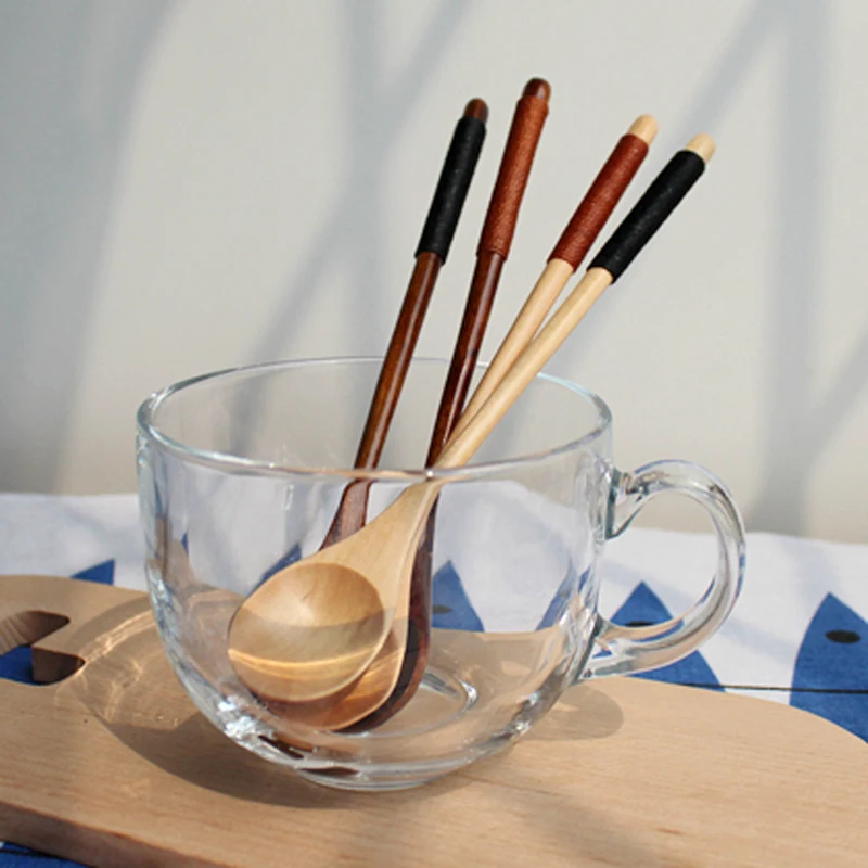 6pcs Long Handle Wooden Coffee Spoon Japanese Style Honey Tea Spoon Wood Coffee Stirrer Mixing Kitchen Bar Accessories Tableware (10)