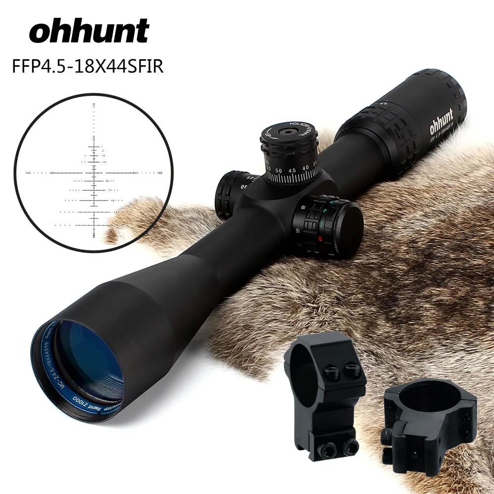 Охотничий ohhunt FFP 4,5-18X44 SFIR первый фокальный самолет оптические прицелы боковой Параллакс R/G СТЕКЛО гравированное сетка замок сброс область - Цвет: with Dovetail Rings