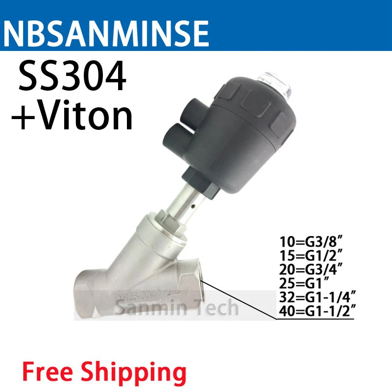 

NBSANMINSE JDF100P0NC-V 3/8 1/2 3/4 1 1-1/4 1-1/2 Angle Seat Valve NC With Viton Stainless Steel SS304 Double Acting Valve