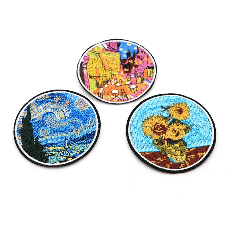 

1set Van Gogh Famous Paintings The Starry Night Sunflowers Embroidery Patch for Clothes Iron on Applique Diy Accessorie SC4084