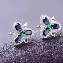Природный сапфир серьги 925 серебро натуральный драгоценный камень серьги для женщин личности серьги в виде клевера для вечерние