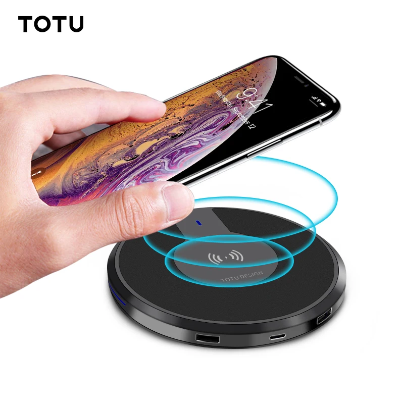 

TOTU QI Wireless Charger For iPhone Xs Max X 8 Plus Samsung Fast Charging Dual USB Type C Output Wireless Charging Pad