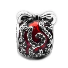 DIY бусины для изготовления ювелирных изделий из стерлингового серебра-ювелирные изделия Яркий орнамент красная Эмаль Подвески Серебро 925 Berloque Perles для женщин