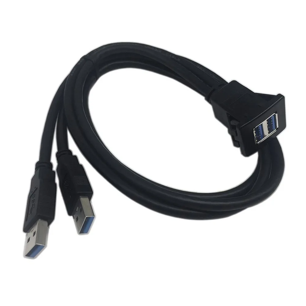Noir 1m USB 3.0 Socket Cable Auto Voiture Flush Mount Male /à Femelle Rallonge Tableau de Bord Panneau Ligne Audio Carr/ée pour Moto