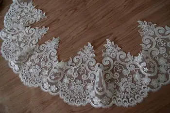

10yard ivory Lace Trim for bridal veil with floral, sequined lace trim bridal lace trim, alencon lace trimCG110H