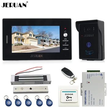 

JERUAN 7 inch color screen video door phone intercom system kit RFID touch key waterproof Camera 180KG Magnetic lock In stock