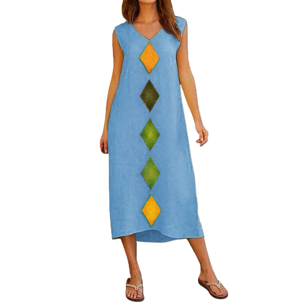 Womens Printed Maxi Dress Sleeveless V-neck Maxi Dress Baggy Kaftan Long dresses woman party night vestidos verano NEW Womens Printed Maxi Dress Sleeveless V-neck Maxi Dress Baggy Kaftan Long dresses woman party night vestidos verano NEW