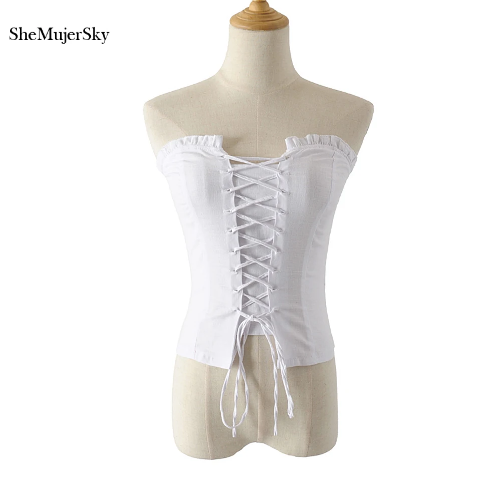 

Shemujersky Strapless Blouse Women Summer Tops Off Shoulder Club 2019 Sexy Bandage Blouses