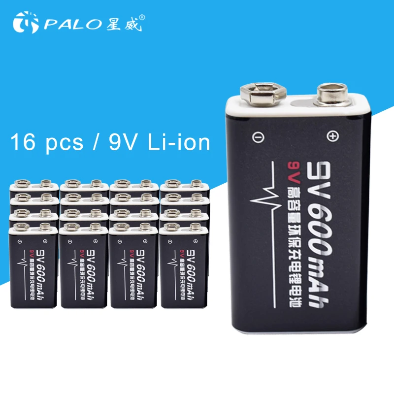 Buy 16 pack 600mAh Li ion 9 V Rechargeable Batteries