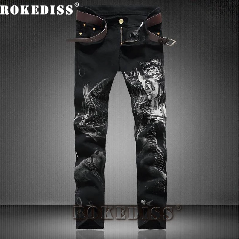Black jeans 2017 Spring and Autumn New New personality beauty pattern Designer clothing printing