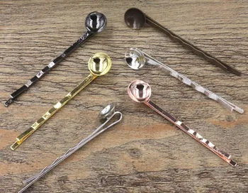 

10mm Cabochon Cameo Hairpins Base Circle Bezel Trays Hair Pin Settings DIY Hair Jewelry Accessories Mixed colors