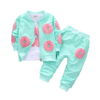 

Autumn Baby Clothes for girls 3Pcs kid Flower Print Outfits Set Toddler Warm Coat T-shirt Pants