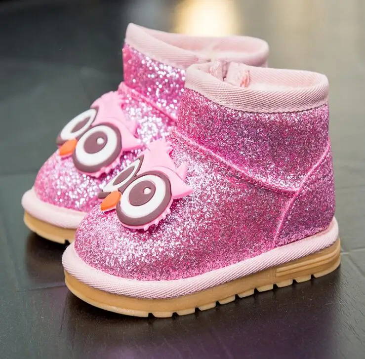 Детская обувь; коллекция года; модные теплые детские зимние ботинки на плоской подошве с кроликом для девочек; серая обувь из натуральной кожи; зимние ботинки черного цвета для маленьких мальчиков; обувь для малышей - Цвет: Cartoon pink