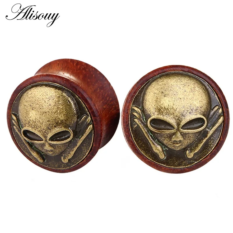 Skeleton Alisouy 1 шт. новые бамбуковые деревянные беруши Измерительные серьги для женщин и мужчин телесный туннельный расширитель пирсинг ювелирные изделия - Окраска металла: Skeleton