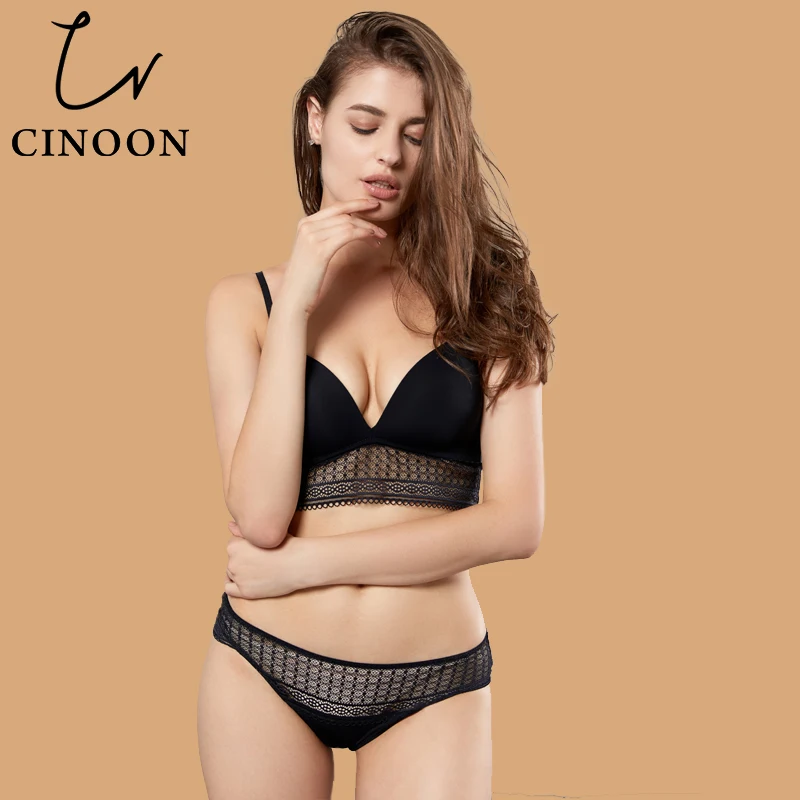 CINOON Sexy women Elegant lace lingerie set comfortable Underwear push up brassiere adjustable sexy bra and panty set intimates