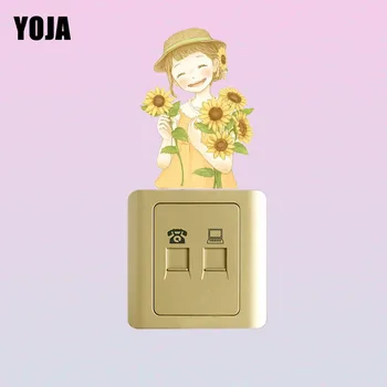 

YOJA Smiling Happy Girl With Sunflower PVC Switch Sticker Personalized Interesting Style Wall Decal Cartoon Design 15SS0155