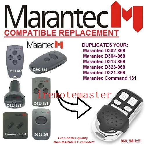 MARANTEC Command 131 D302 D304 D313 D323 D321 replacement remote control 868MHZ fixed code hormann marantec came faac 868 3mhz fixed code learning code replacement remote control clone duplicator