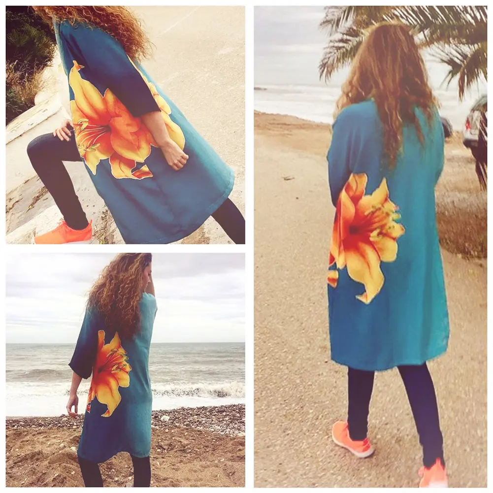 

Swimsuit Coverups 2017 Summer Chiffon Blue Bathing suit Flower Printed Cover ups Tuniques Women Beach Dress Swimsuit