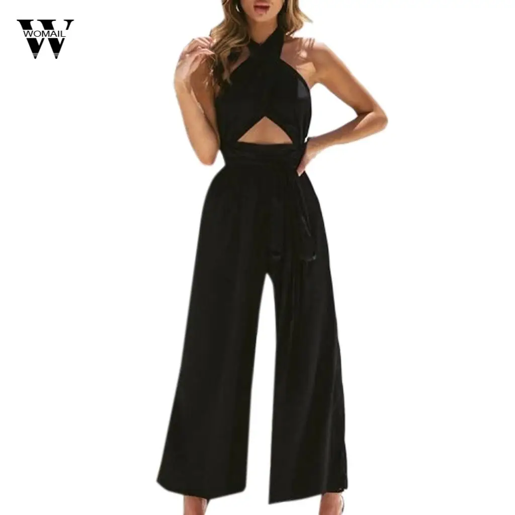 

Womail Fashion Women Holiday Solid Wide Leg Long Jumpsuit Sexy Sleeveless Backless Bow Strappy Playsuit Jumpsuit Summer Mar 26