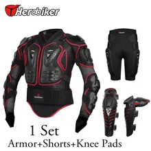 HEROBIKER Motorbike Motorcycle Body Protection Armor Jacket + Knee Pads + Off-Road Racing Protector Hip Pads Shorts 4pcs/set